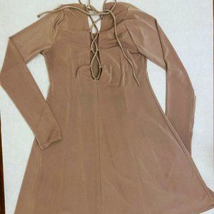 F21 Gray Long Sleeved Lace-Up Back Dress
